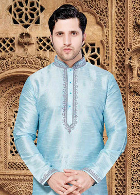 Blue Silk Kurta And Pajama Set VDSF1802411 - Indian Silk House Agencies