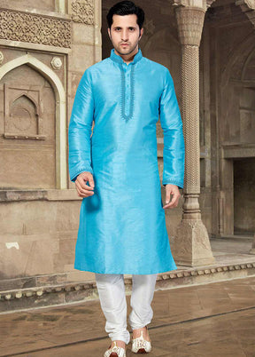 Blue Silk Kurta And Pajama Set VDSF1802413 - Indian Silk House Agencies