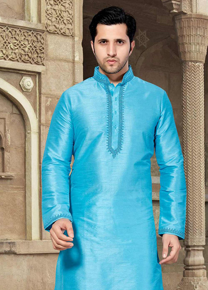 Blue Silk Kurta And Pajama Set VDSF1802413 - Indian Silk House Agencies