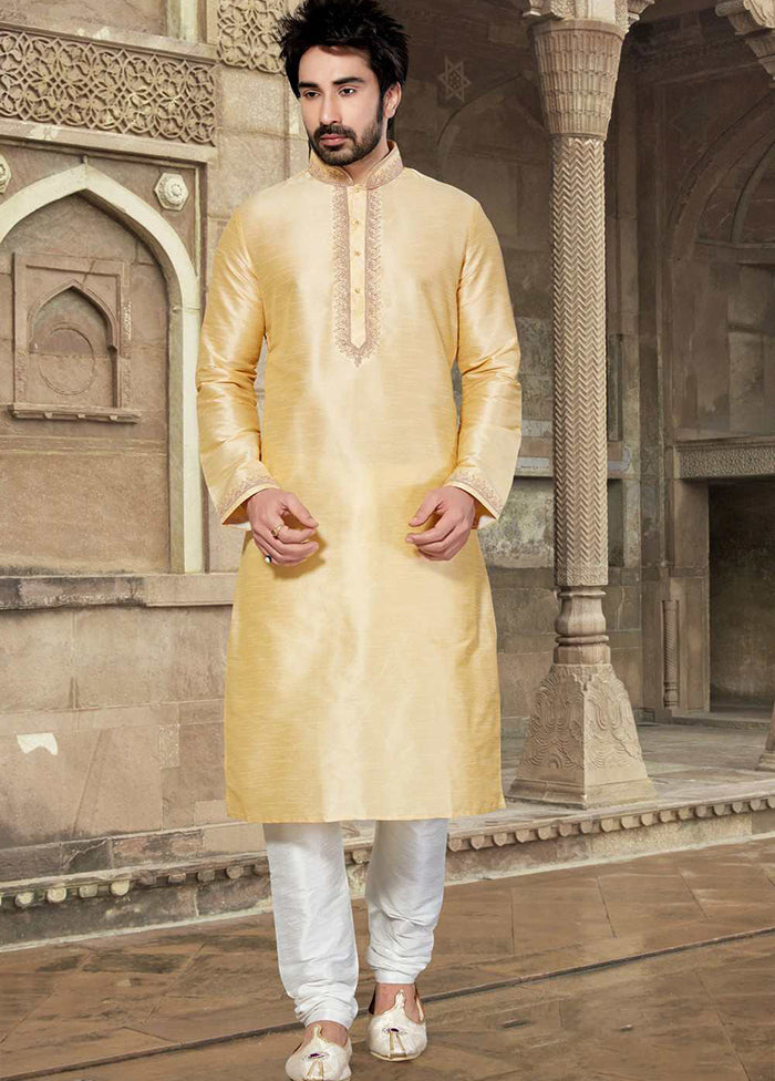 Cream Silk Kurta And Pajama Set VDSF1802414 - Indian Silk House Agencies