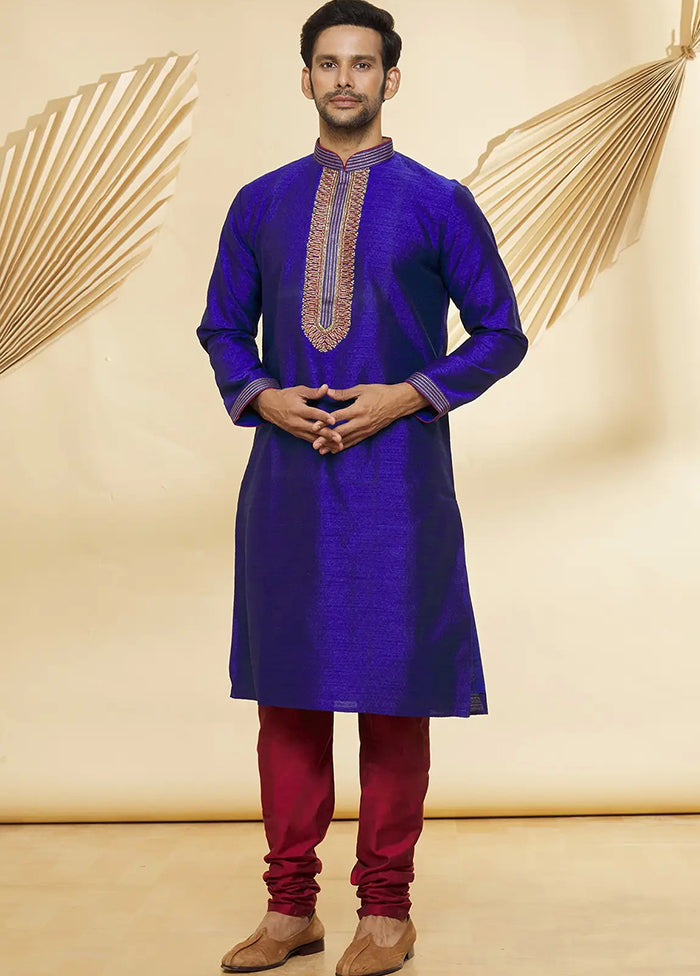 Blue Silk Kurta And Pajama Set VDSF1802418 - Indian Silk House Agencies