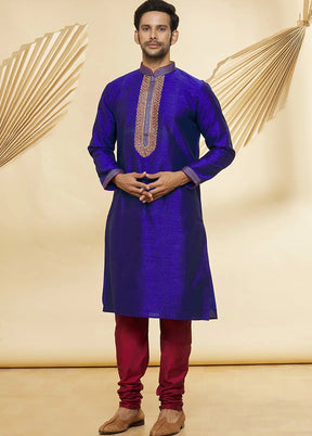 Blue Silk Kurta And Pajama Set VDSF1802418 - Indian Silk House Agencies