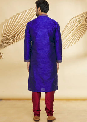 Blue Silk Kurta And Pajama Set VDSF1802418 - Indian Silk House Agencies