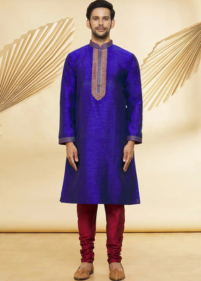 Blue Silk Kurta And Pajama Set VDSF1802418 - Indian Silk House Agencies