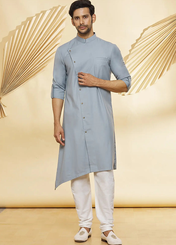 Grey Cotton Blend Kurta And Pajama Set VDSF1802419 - Indian Silk House Agencies