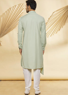 Green Cotton Blend Kurta And Pajama Set VDSF1802420 - Indian Silk House Agencies