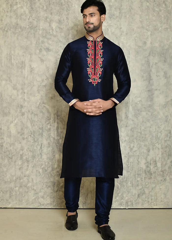 Navy Blue Silk Kurta And Pajama Set VDSF1802437 - Indian Silk House Agencies