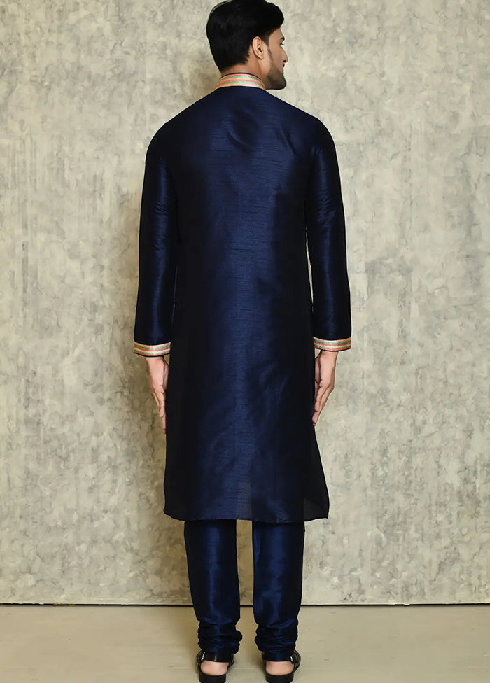 Navy Blue Silk Kurta And Pajama Set VDSF1802437 - Indian Silk House Agencies