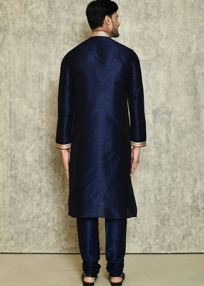 Navy Blue Silk Kurta And Pajama Set VDSF1802437 - Indian Silk House Agencies