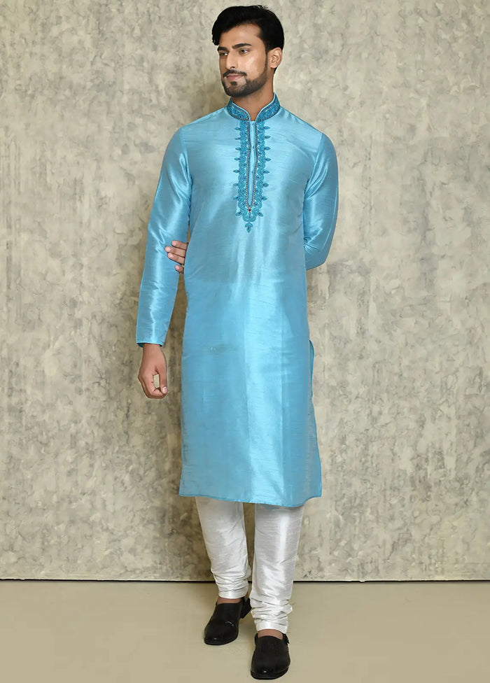 Sky Blue Silk Kurta And Pajama Set VDSF1802438 - Indian Silk House Agencies