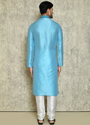 Sky Blue Silk Kurta And Pajama Set VDSF1802438 - Indian Silk House Agencies