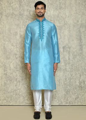 Sky Blue Silk Kurta And Pajama Set VDSF1802438 - Indian Silk House Agencies