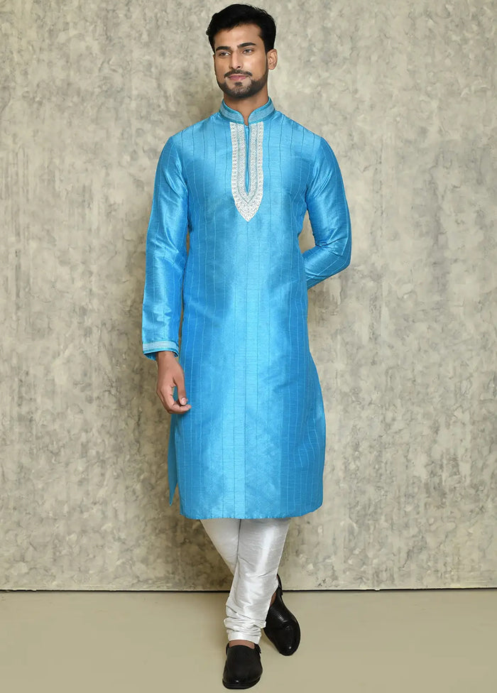 Sky Blue Silk Kurta And Pajama Set VDSF1802439 - Indian Silk House Agencies