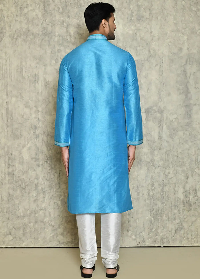 Sky Blue Silk Kurta And Pajama Set VDSF1802439 - Indian Silk House Agencies