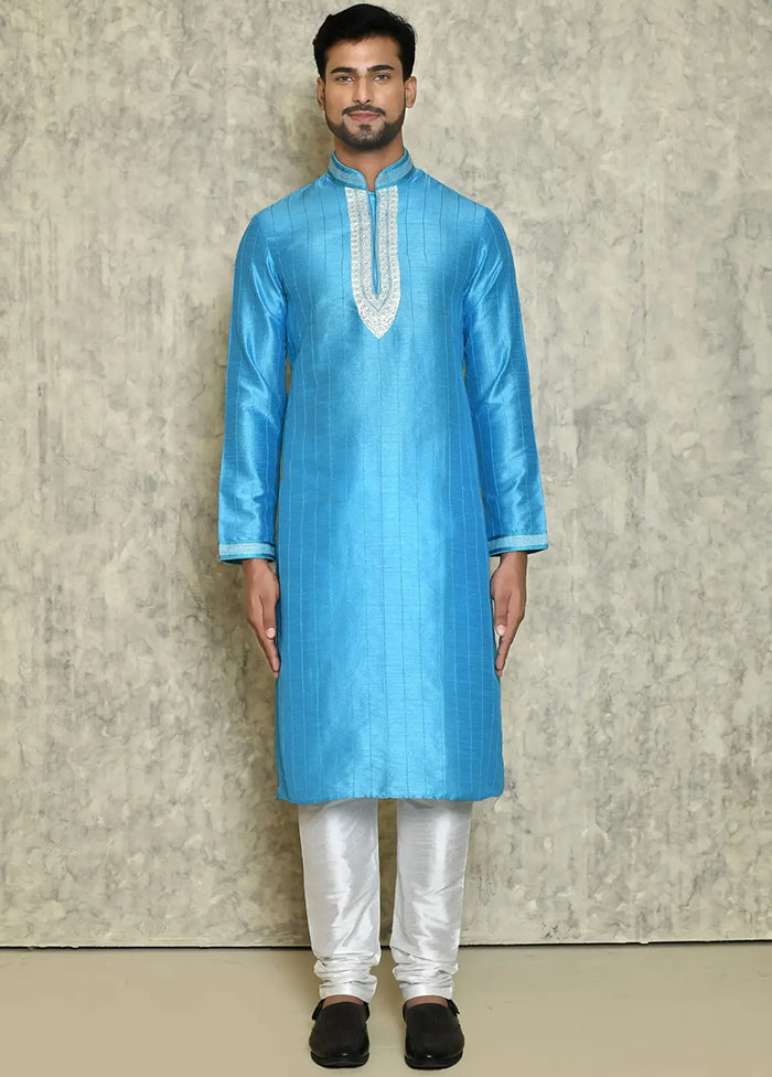 Sky Blue Silk Kurta And Pajama Set VDSF1802439 - Indian Silk House Agencies