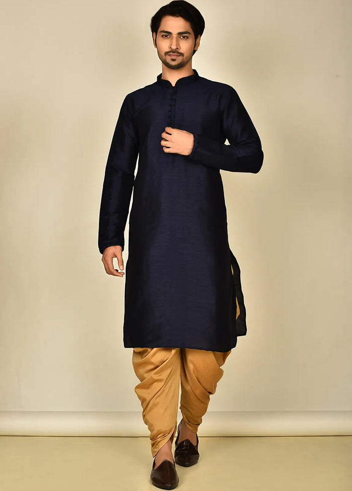 Navy Blue Silk Kurta And Pajama Set VDSF1802440 - Indian Silk House Agencies