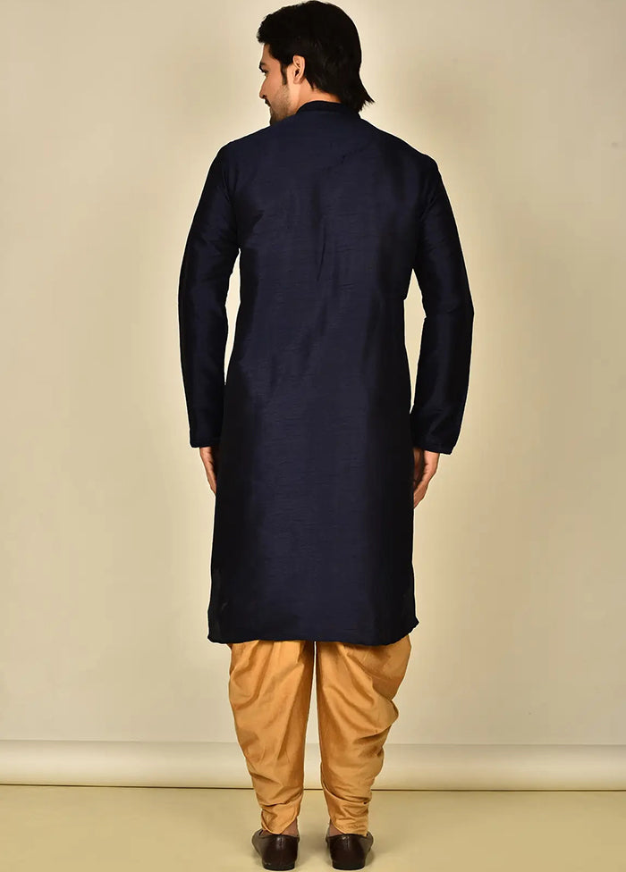 Navy Blue Silk Kurta And Pajama Set VDSF1802440 - Indian Silk House Agencies