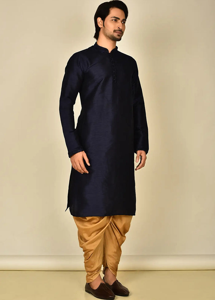 Navy Blue Silk Kurta And Pajama Set VDSF1802440 - Indian Silk House Agencies