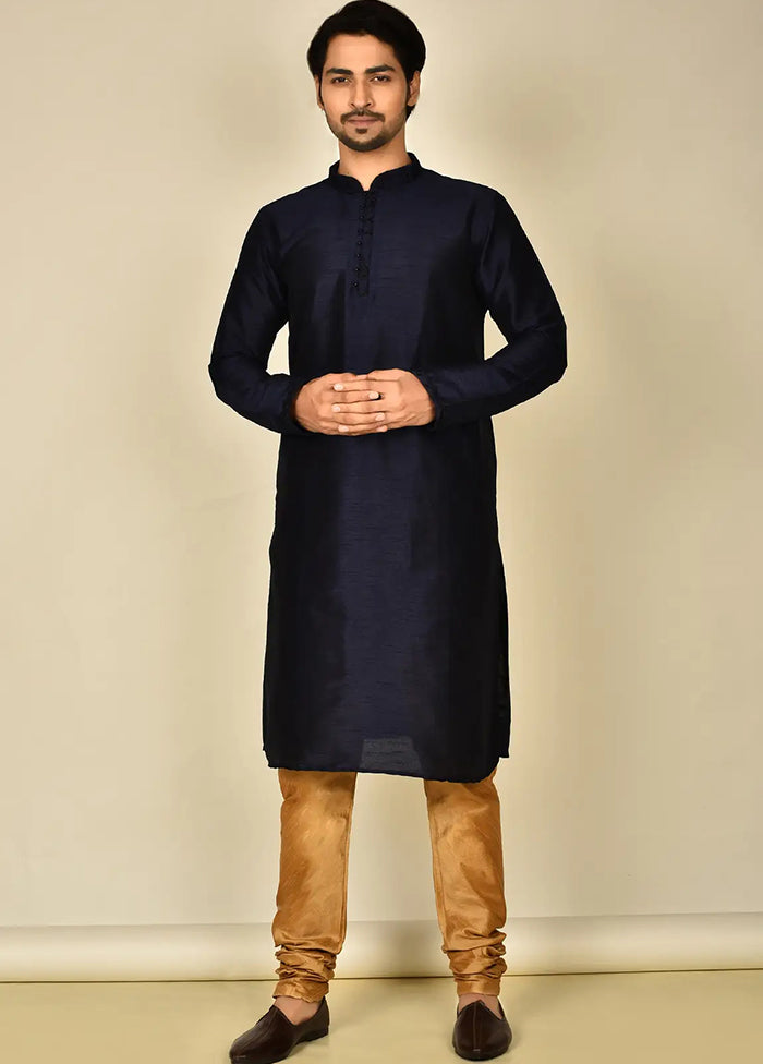 Navy Blue Silk Kurta And Pajama Set VDSF1802441 - Indian Silk House Agencies