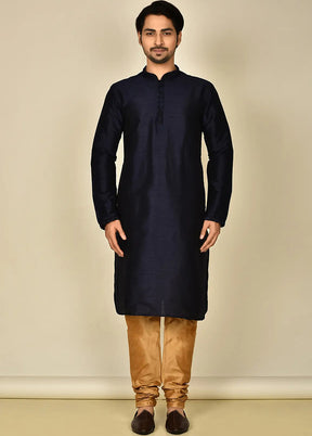 Navy Blue Silk Kurta And Pajama Set VDSF1802441 - Indian Silk House Agencies