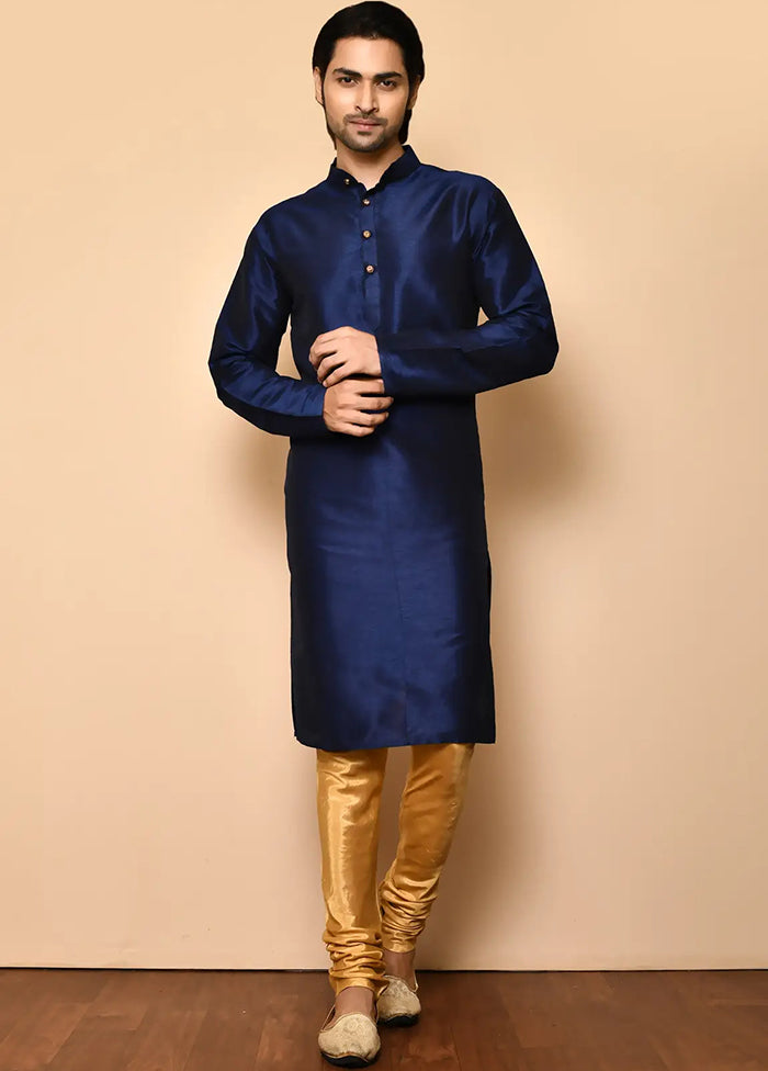 Navy Blue Silk Kurta And Pajama Set VDSF1802442 - Indian Silk House Agencies