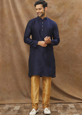 Navy Blue Dobi Dupion Kurta And Pajama Set VDSF1802443 - Indian Silk House Agencies