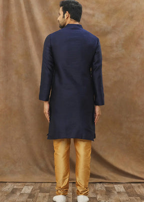 Navy Blue Dobi Dupion Kurta And Pajama Set VDSF1802443 - Indian Silk House Agencies