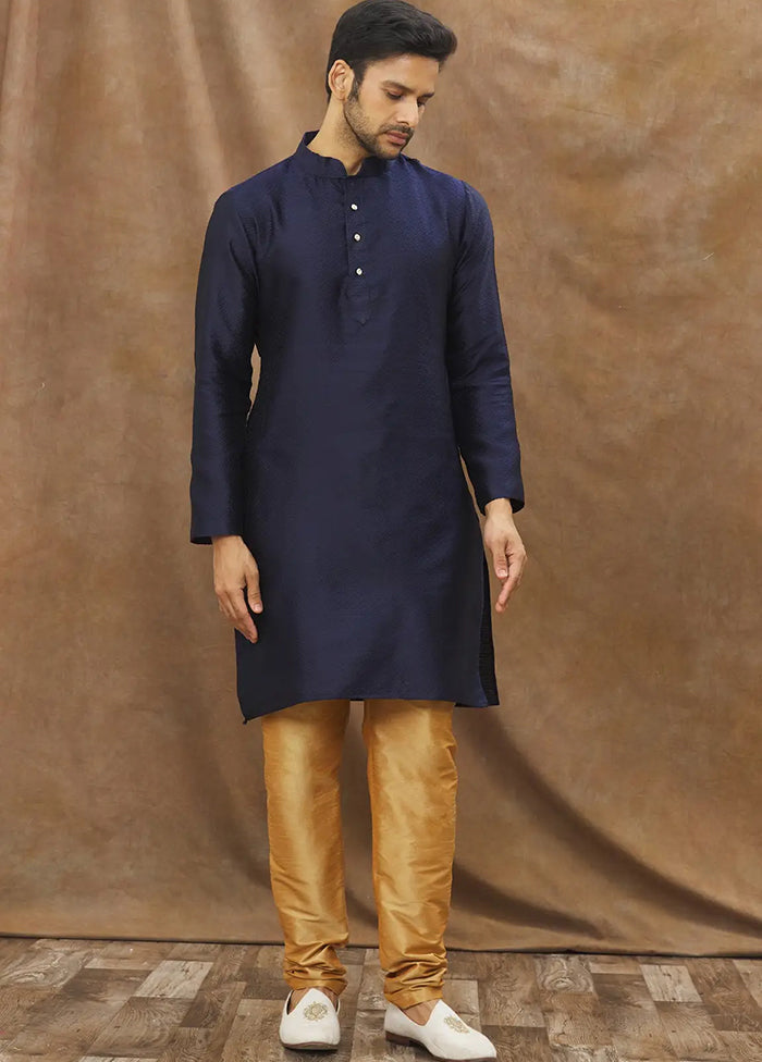 Navy Blue Dobi Dupion Kurta And Pajama Set VDSF1802443 - Indian Silk House Agencies