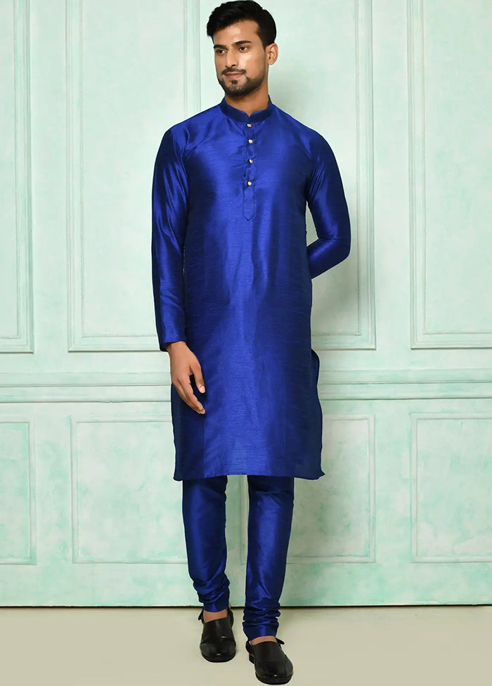 Blue Silk Kurta And Pajama Set VDSF1802444 - Indian Silk House Agencies