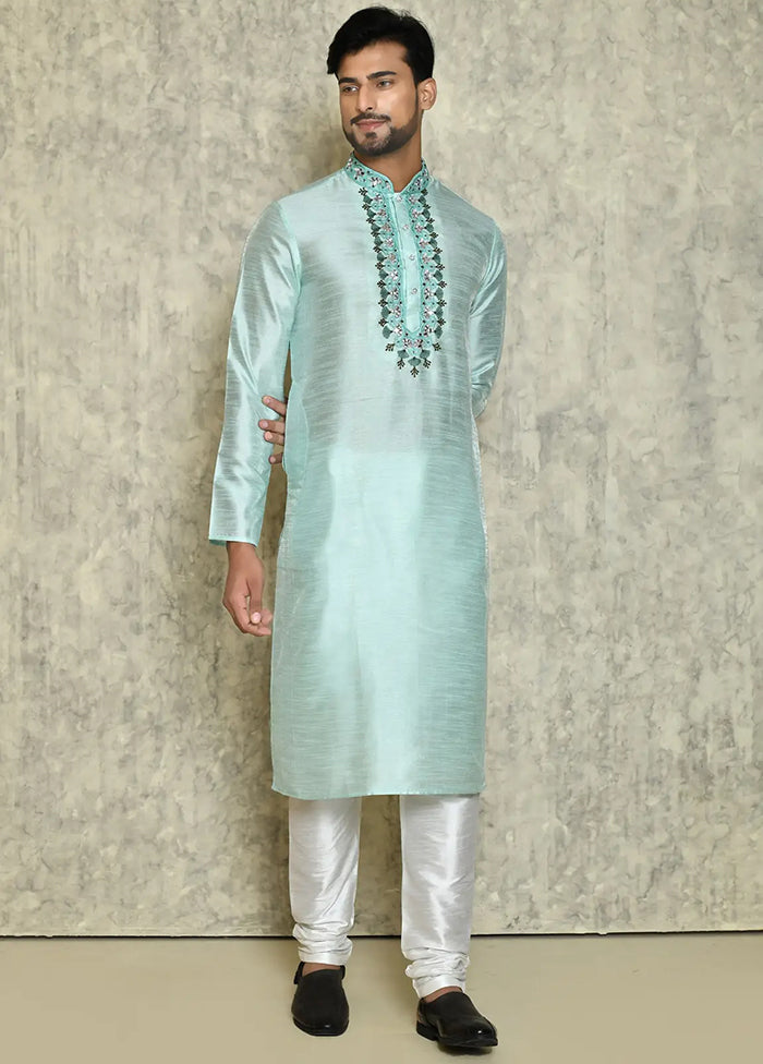 Green Silk Kurta And Pajama Set VDSF1802448 - Indian Silk House Agencies