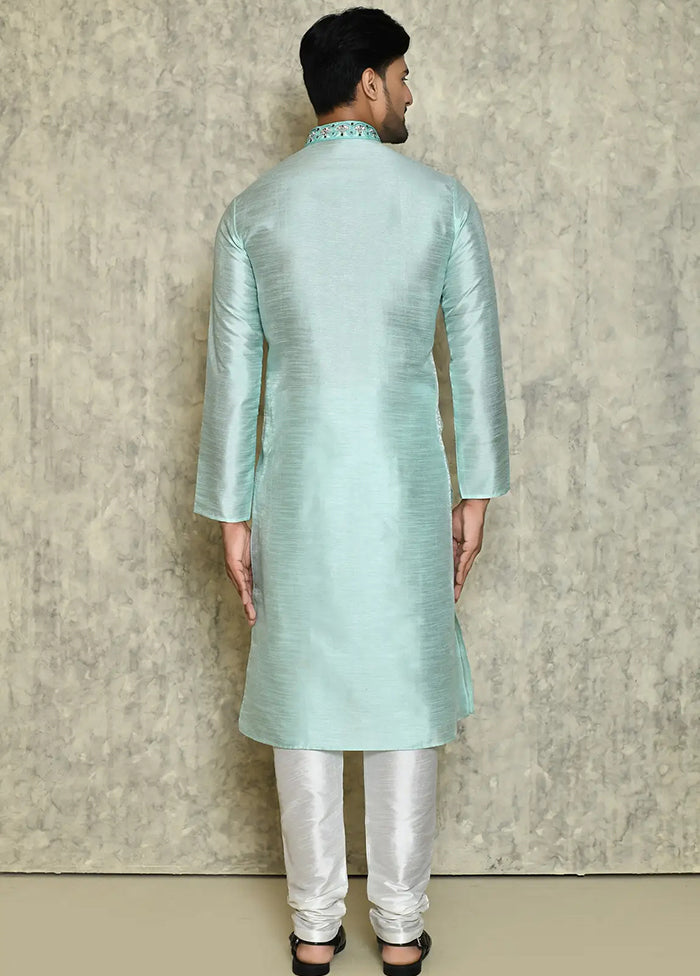 Green Silk Kurta And Pajama Set VDSF1802448 - Indian Silk House Agencies