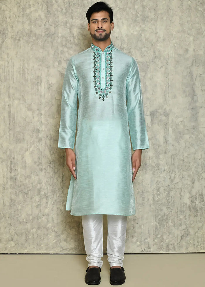 Green Silk Kurta And Pajama Set VDSF1802448 - Indian Silk House Agencies