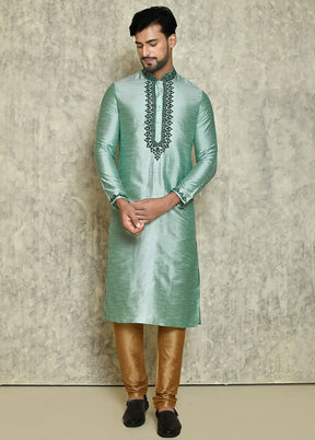 Green Silk Kurta And Pajama Set VDSF1802449 - Indian Silk House Agencies