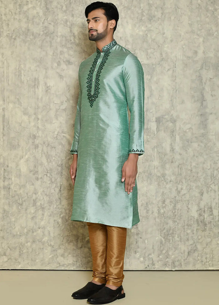 Green Silk Kurta And Pajama Set VDSF1802449 - Indian Silk House Agencies