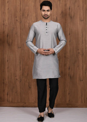 Grey Silk Kurta And Pajama Set VDSF1802450 - Indian Silk House Agencies