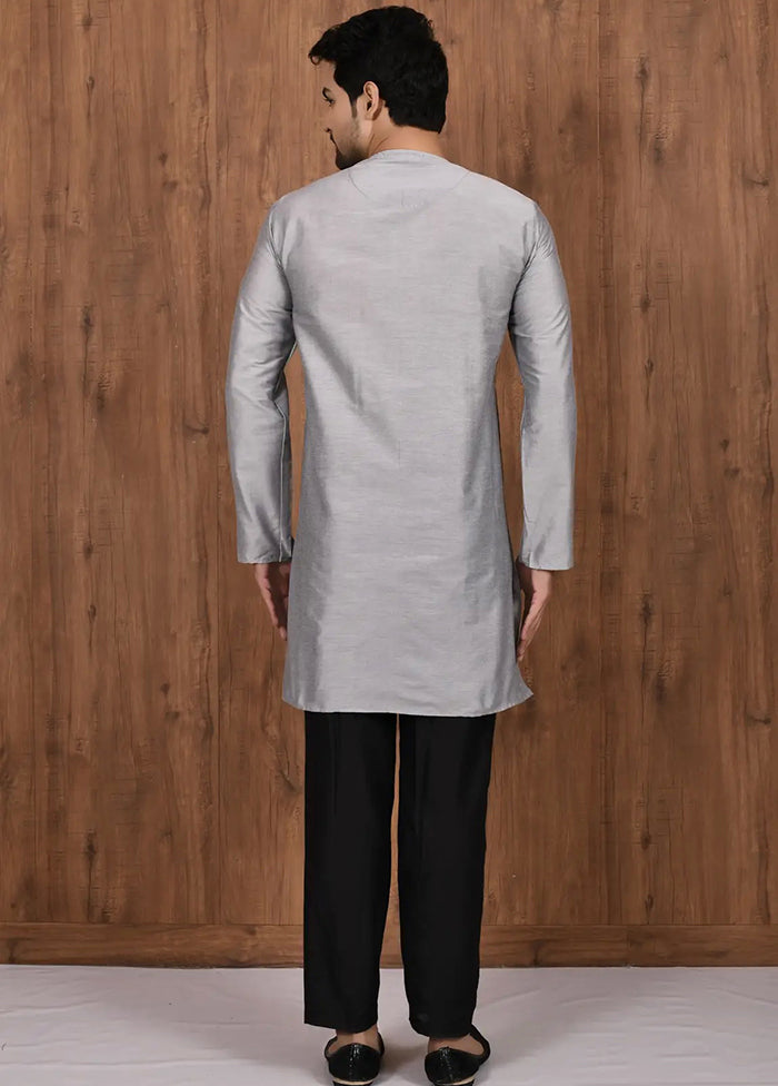 Grey Silk Kurta And Pajama Set VDSF1802450 - Indian Silk House Agencies