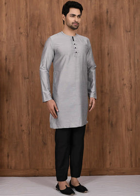 Grey Silk Kurta And Pajama Set VDSF1802450 - Indian Silk House Agencies