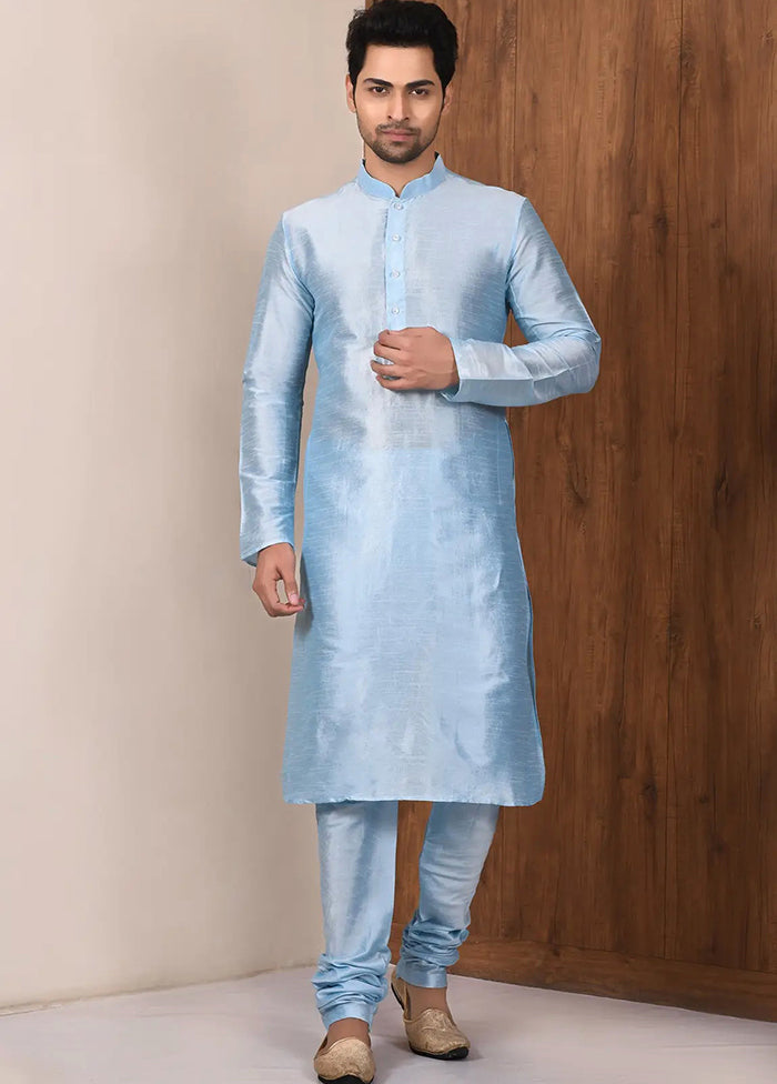 Blue Silk Kurta And Pajama Set VDSF1802451 - Indian Silk House Agencies