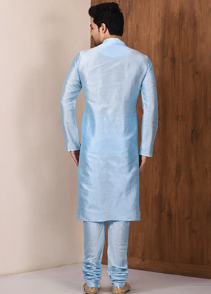 Blue Silk Kurta And Pajama Set VDSF1802451 - Indian Silk House Agencies