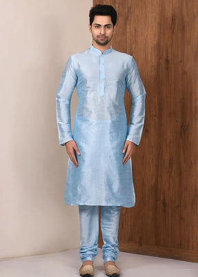 Blue Silk Kurta And Pajama Set VDSF1802451 - Indian Silk House Agencies