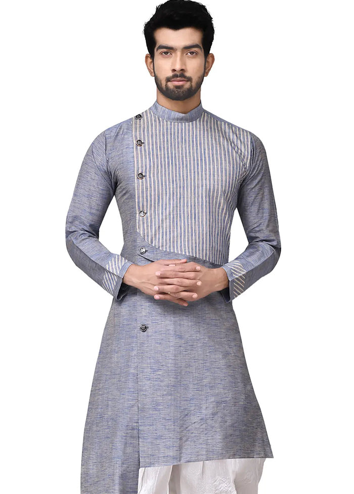 Grey Silk Kurta And Pajama Set VDSF1802460 - Indian Silk House Agencies