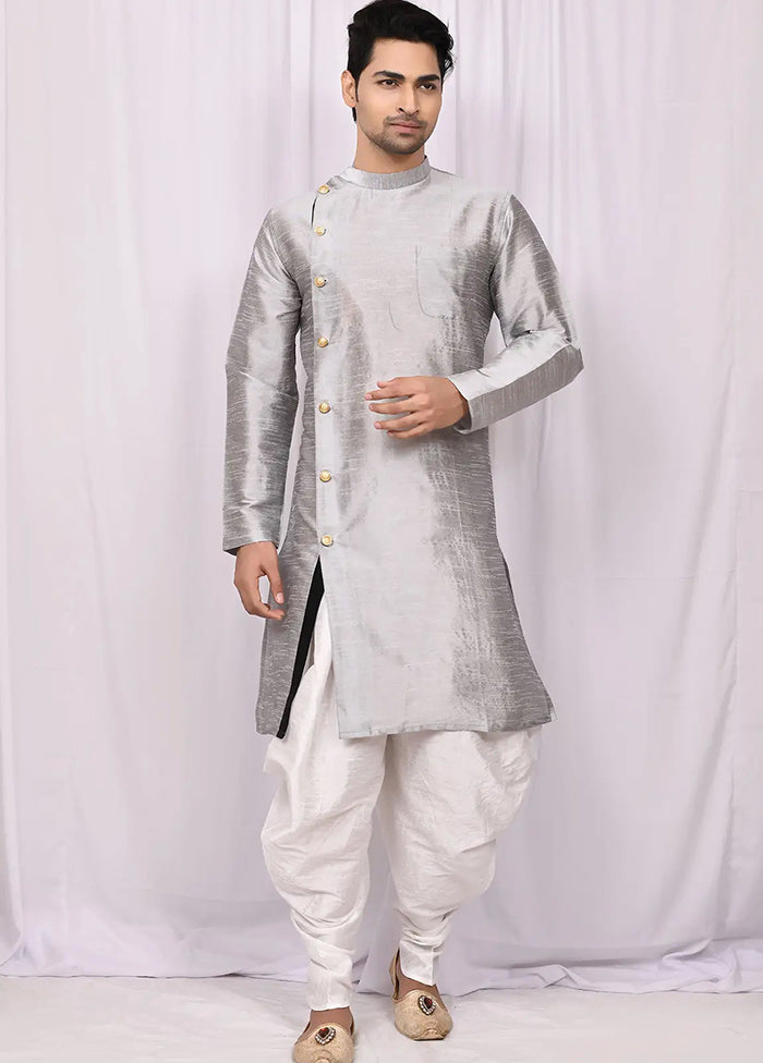 Grey Silk Kurta And Pajama Set VDSF1802461 - Indian Silk House Agencies