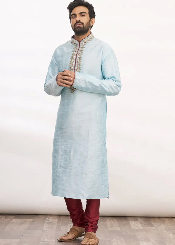 Sky Blue Silk Kurta And Pajama Set VDSF1802462 - Indian Silk House Agencies