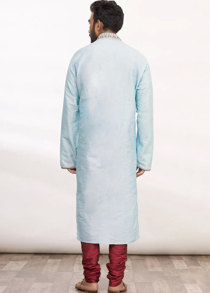 Sky Blue Silk Kurta And Pajama Set VDSF1802462 - Indian Silk House Agencies