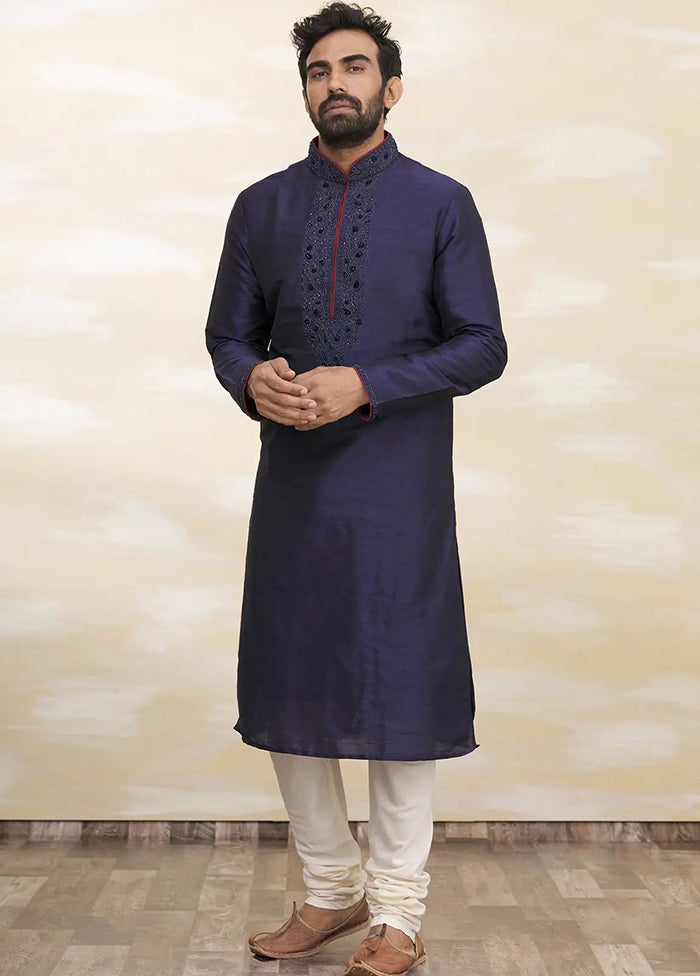 Navy Blue Tufetta Kurta And Pajama Set VDSF1802464 - Indian Silk House Agencies