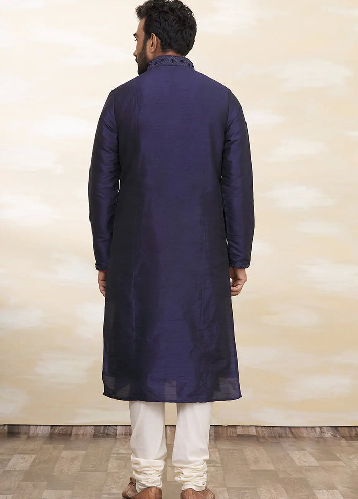 Navy Blue Tufetta Kurta And Pajama Set VDSF1802464 - Indian Silk House Agencies