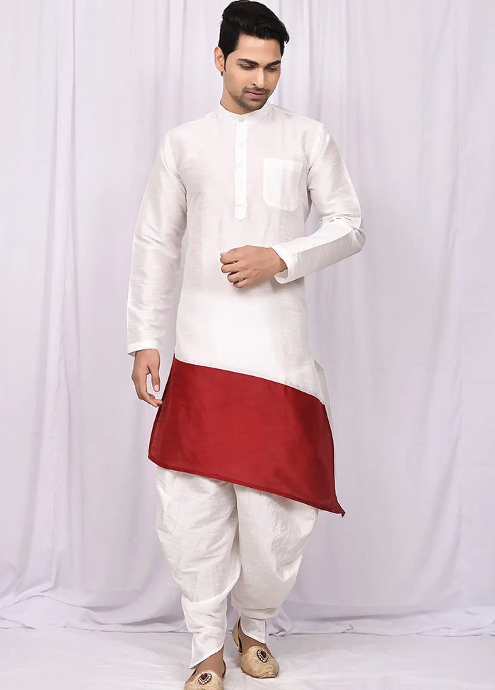 Off White Silk Kurta And Pajama Set VDSF1802467 - Indian Silk House Agencies