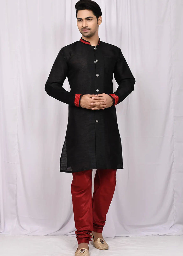 Black Silk Kurta And Pajama Set VDSF1802470 - Indian Silk House Agencies