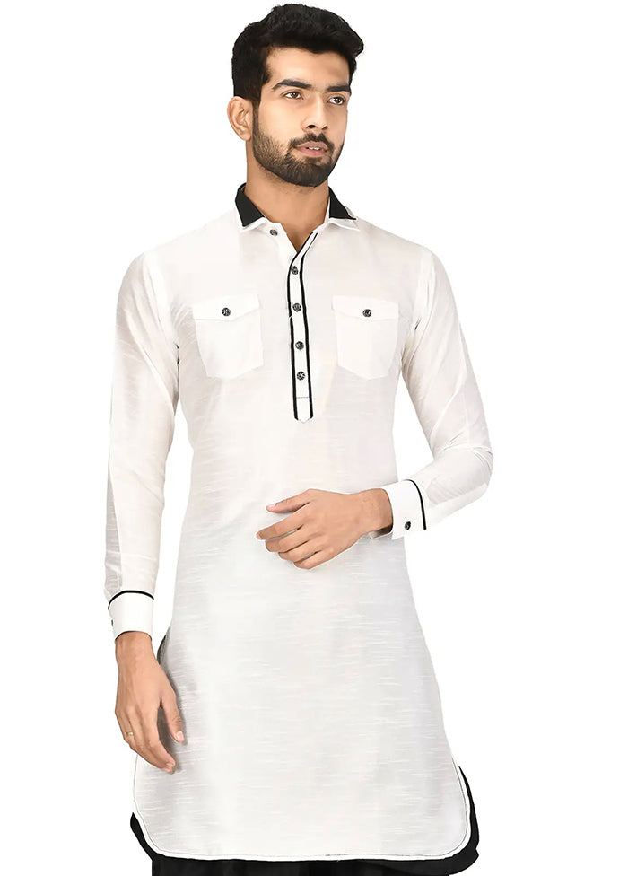 White Silk Kurta And Pajama Set VDSF1802471 - Indian Silk House Agencies