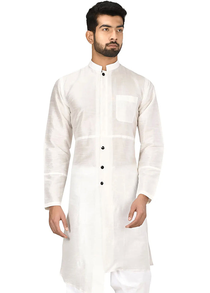 White Silk Kurta And Pajama Set VDSF1802472 - Indian Silk House Agencies